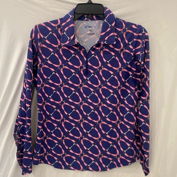 IBKUL 1/4 Zip collar Neck Long Sleeve Top UPF 50 blue pink med - Picture 1 of 5